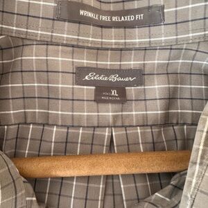 Eddie Bauer Men's Plaid Button Down Shirt - Gray and White